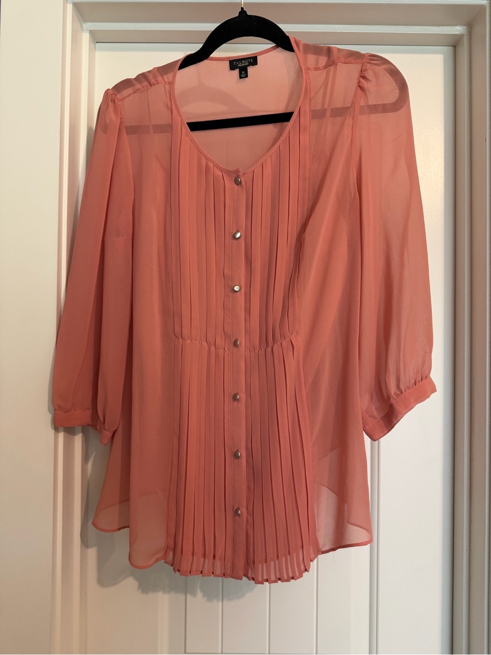 NWOT Talbots Coral Pleated Button-Front Blouse